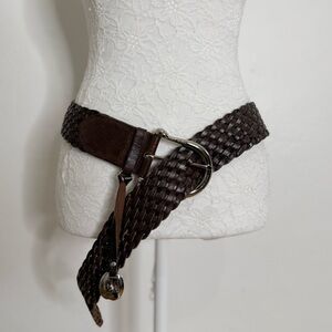 Michael Kors Dark Brown Leather Woven Belt
